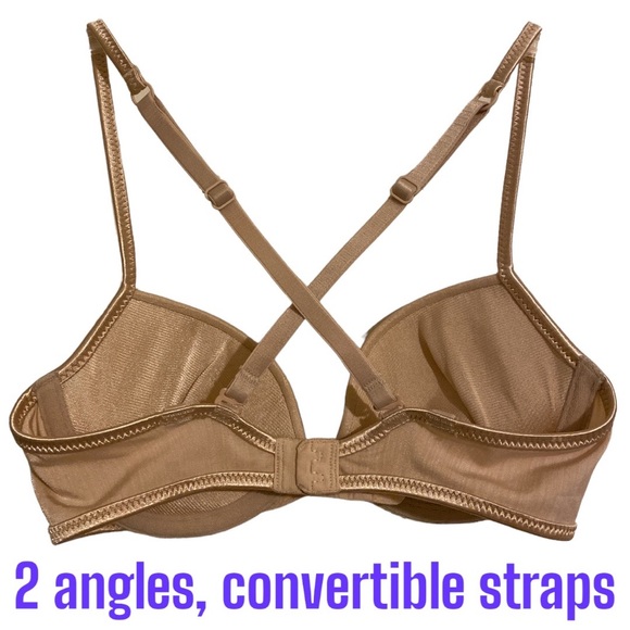 VGUC 32A Lily of France Nude Push-Up Lightly Padded Convertible X Crossed Straps - Picture 5 of 7